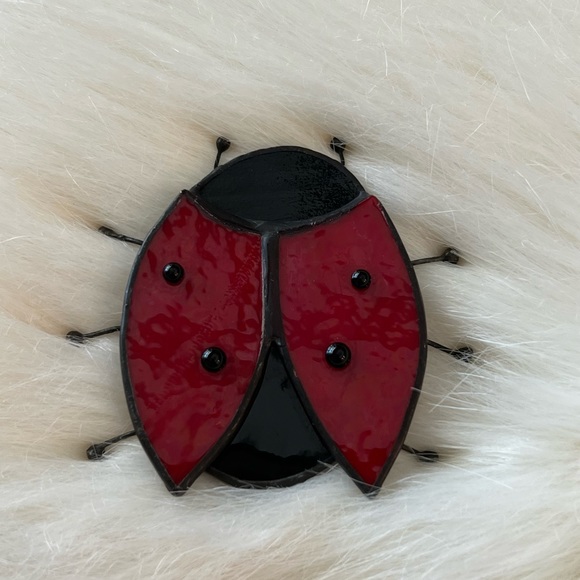 Stained Glass Lady Bug Sun Catcher Wall, Window Decor Good Luck Charm 3x3 signed - Picture 4 of 7